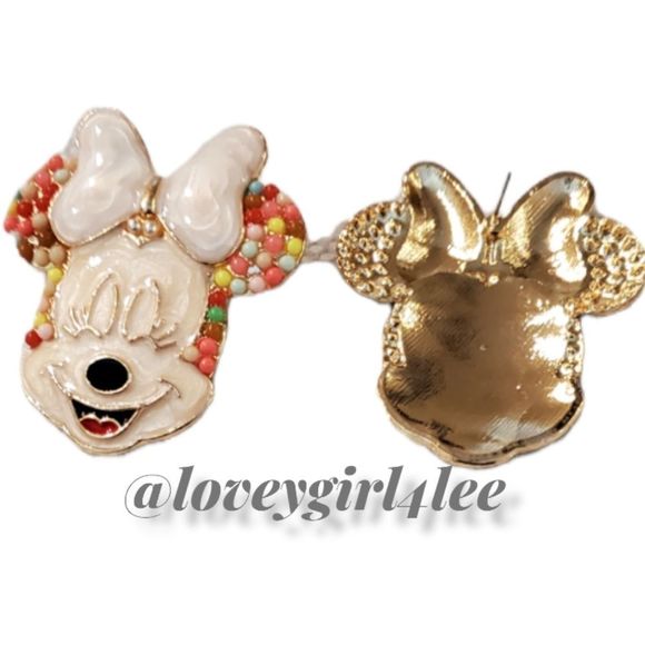 New MINNIE MOUSE RICEBEAD & RHINESTONE EARRINGS - Picture 2 of 6